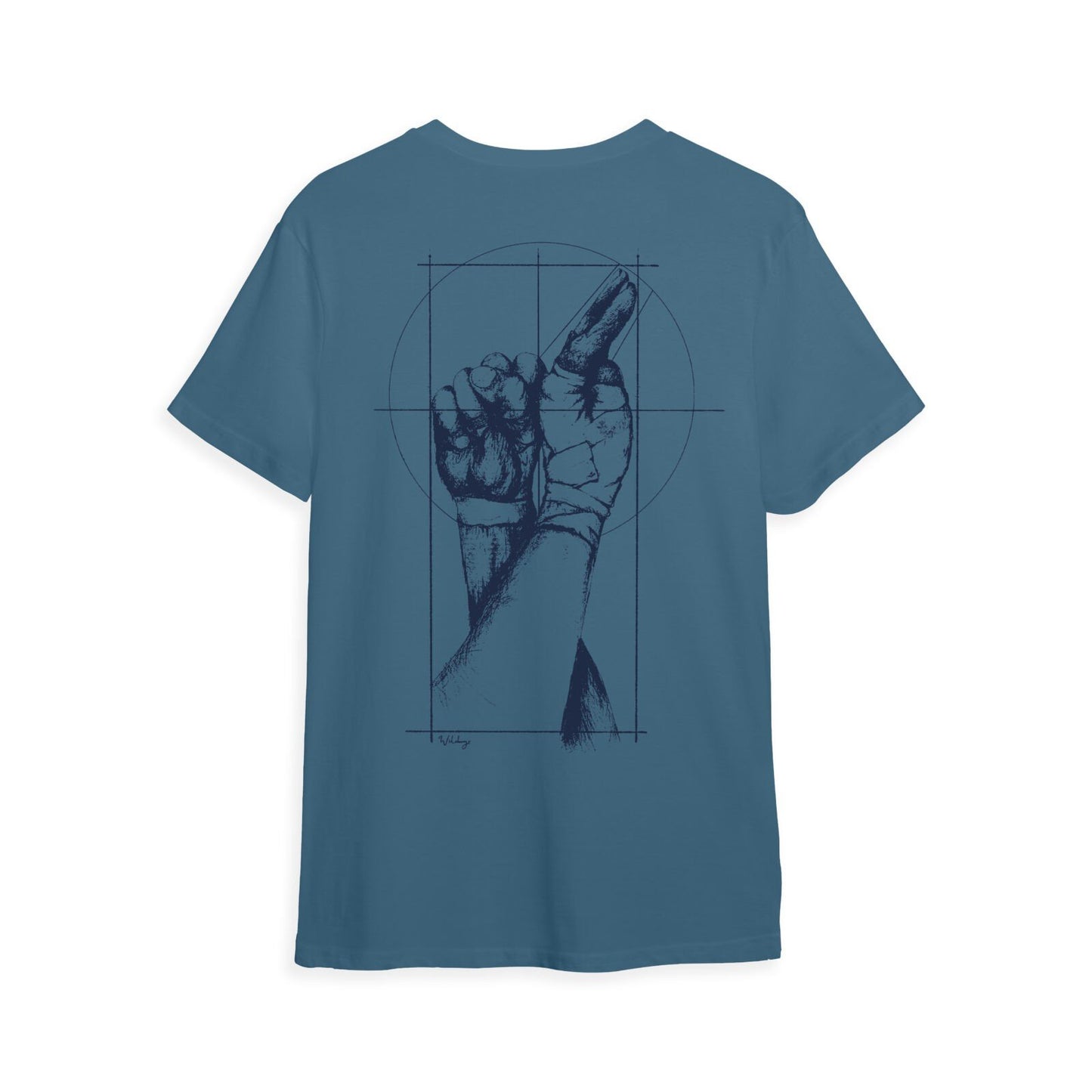 Da Vinci Hand Fist T-shirt , Cool Blue